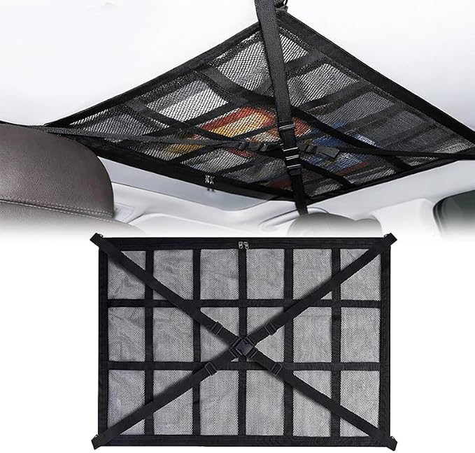 Car Ceiling Cargo Net Pocket for Honda Element 2000–2011, Car Roof Storage Organizer, Double Layer Overhead Cargo Net for Auto with Zip Closure for Trip, Camping,B