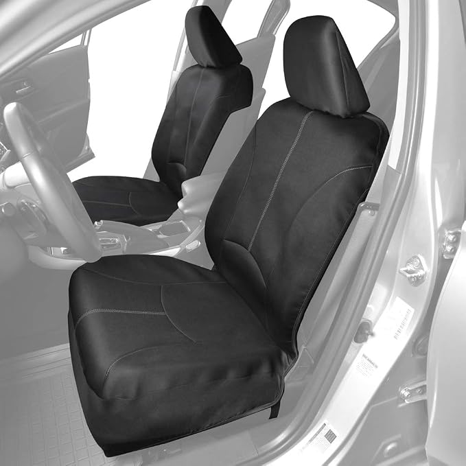Motor Trend SpillGuard Waterproof Car Seat Covers, Front and Rear Full Set (Gray Stitch) – Neoprene Seat Protectors with Extended Bench Side Coverage for Auto, Truck, Van, and SUV