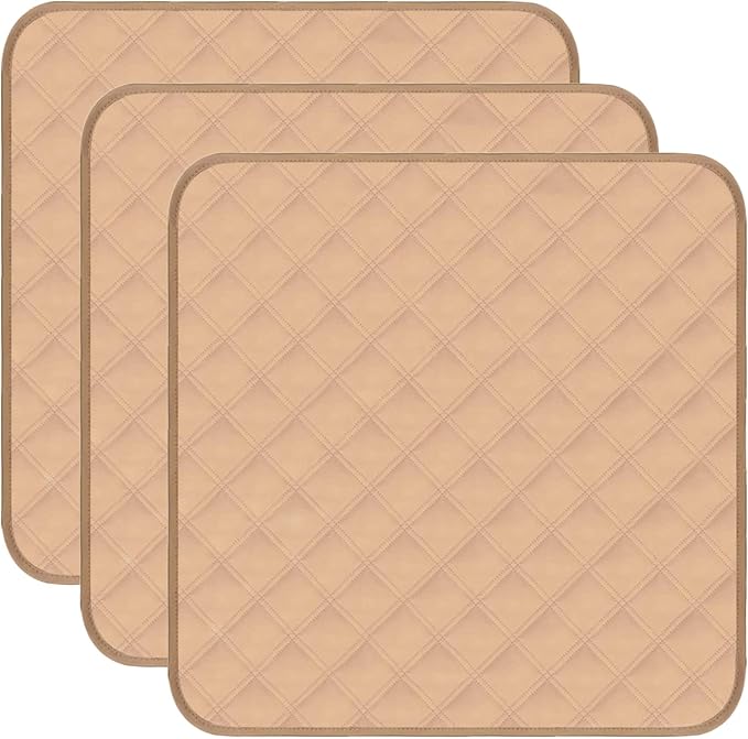 RIQINXIN Washable Incontinence Chair Pads 3pcs Waterproof Seat Protector Pads for Wheelchair Armchair Adults21x22in (Beige)