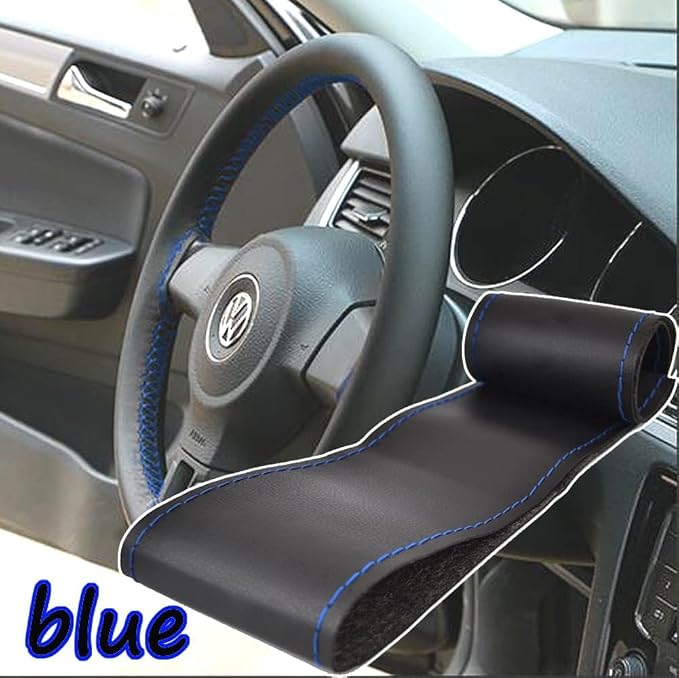 AUTOXBERT 38cm/15 Inch Leather Steering Wheel Cover Stitch On Wrap, Blue | Breathable, Anti-Slip Steering Wheel Cover for Nissan Qashqai Toyota Camry RAV4 VW Golf