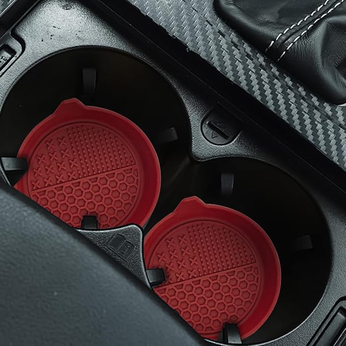 Mandark 4PCS Car Cup Holder Coaster, Silicone Anti-Slip Vehicle Insert Water Bottle Mat, Automotive Interior Insulation Drink Cup Pad Decor Accessories, Universal for SUV, Sedan, Truck (Wine Red)