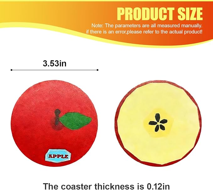 2PCS Fruit Pattern Car Cup Coasters, Cute Drink Insert Coaster, Non-Slip Car Cup Holder Coaster, Automotive Interior Accessories Water Bottle Holder Pad for Most Vehicles (Red)