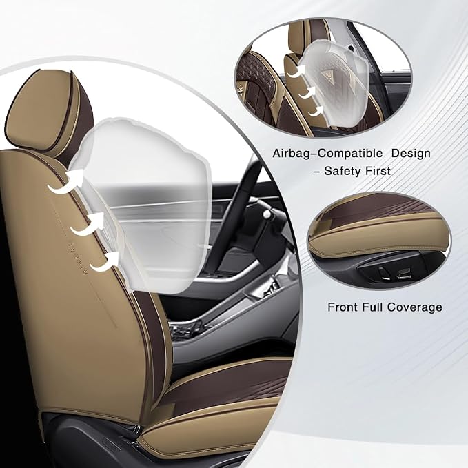 Fit for Toyota Prius Seat Covers 2001-2026,Premium Leather, 360° Full Protection, Thick Padding & Memory Foam, Waterproof & Stain-Resistant Car Seat Cover Front Set (2 Seat,Brown&Beige)