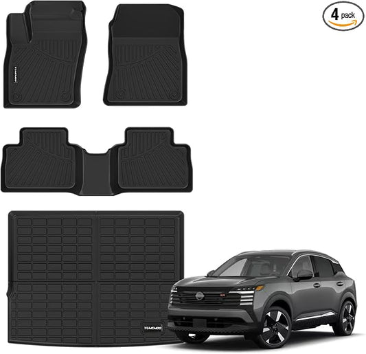 Floor Mats for 2026 2025 Nissan Kicks SV/SR Upgrade Trunk Mat All Weather TPE Floor Liners Fit for 2026 2025 Kicks 1st & 2nd Row and Cargo Liner Anti-Slip Full Set Car Mats (Not for S)