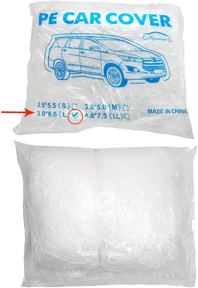 4 Packs Disposable Car Cover Clear Plastic Car Cover Universal Rain Dust Garage Cover with Elastic Band Medium (12.4 FT x 21.6 FT)