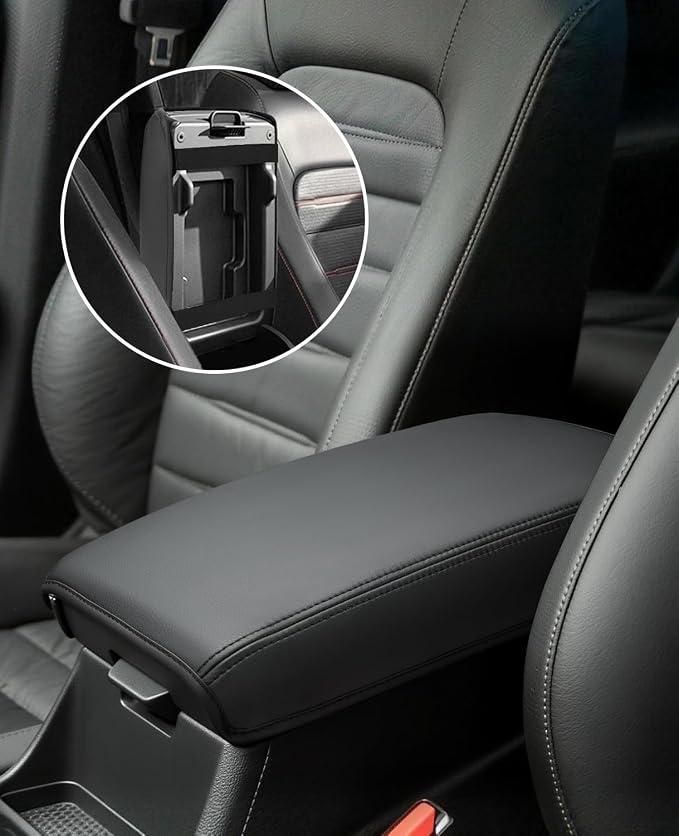 INTGET for 2023 2024 2025 2026 Honda CRV Center Console Cover Leather Middle Armrest Cover Center Console Lid Protector for 2026 Honda CRV Accessories (Black Stitches,2023+)