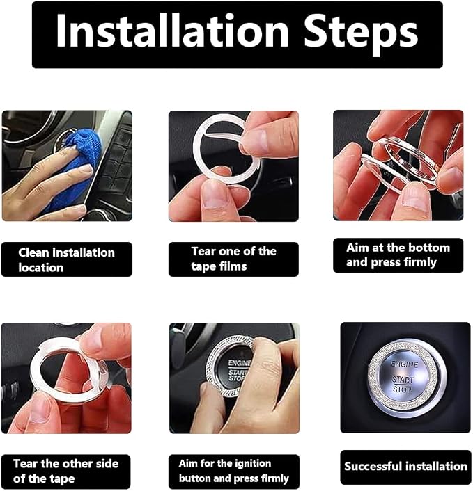 Ziciner 2 Pack Bling Car Cup Holder Coaster, Anti-Slip Auto Insert Coaster with Start Stop Button Cover, Universal Shiny Crystal Vehicle Interior Accessories for Women and Girls (AB)