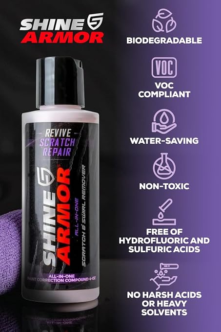 SHINE ARMOR Car Scratch Remover 4oz - Advanced Car Paint Scratch Repair & Restorer, Revives Faded Paint, Scratch Remover for Vehicles, Corrects Surface Marks & Leaves Streak-Free Gloss