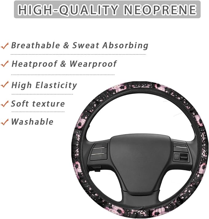 AFPANQZ Cartoon Axolotl Cherry Blossom Car Steering Wheel Cover Non-Slip Rubber Steering Wheel Covers Warm Breathable Sweat Absorption 15 Inches Pink