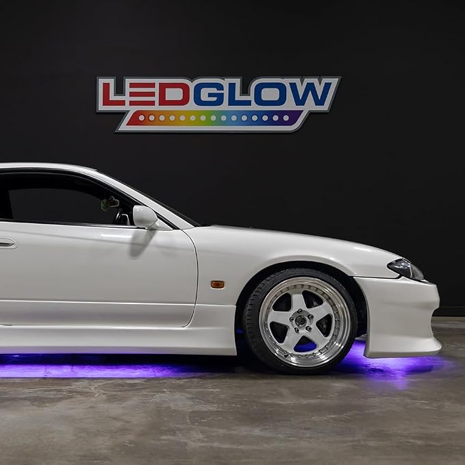 LEDGlow 4pc Purple Slimline LED Car Flexible Underglow Lighting Kit | Neon Accent Lights Include Flex Underbody Tubes, Solid Color Illumination, 4 Modes, Control Box & Remote