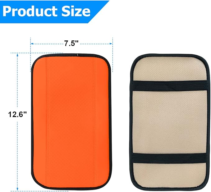 8sanlione Car Armrest Storage Box Mat, Fiber Leather Car Center Console Cover, Car Armrest Seat Box Cover Accessories Interior Protection for Most Vehicle, SUV, Truck, Car (Orange)