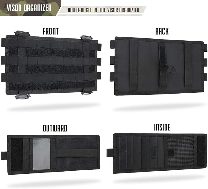 WYNEX Molle Car Visor Organizer Detachable Card Pouch, Fit Most Vehicles | M-13.5x7", Auto Sun Visor Storage Molle Panel, Elastic Webbing Slots, for Glasses & Tactical Gear