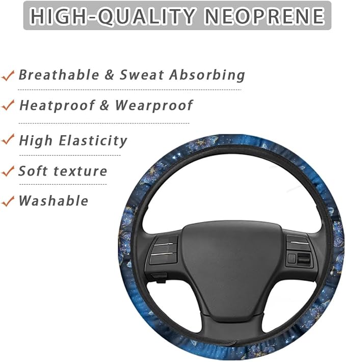 AFPANQZ Steering Wheel Cover for Most Cars Universal Fit 14 to 15 inch | Blue Butterfly, Anti-slip Steering Wheel Protector, No Smell Fashion, Easy Install