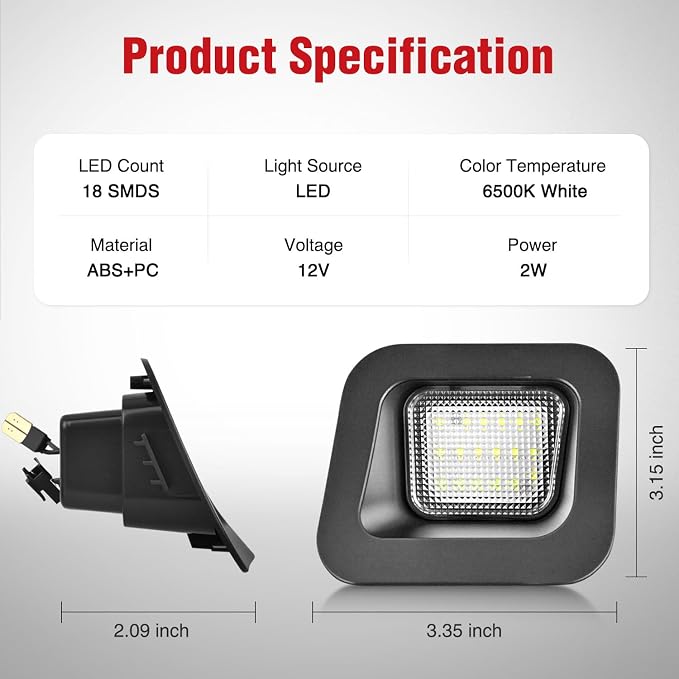 Nilight License Plate Lights Compatible with 2003 2004 2005 2006 2007 2008 2009 2010 2011 2012 2013 2014 2015 2016 2017 2018 Dodge Ram with Clear Lens Black housing 6000K White 2PCS Pack
