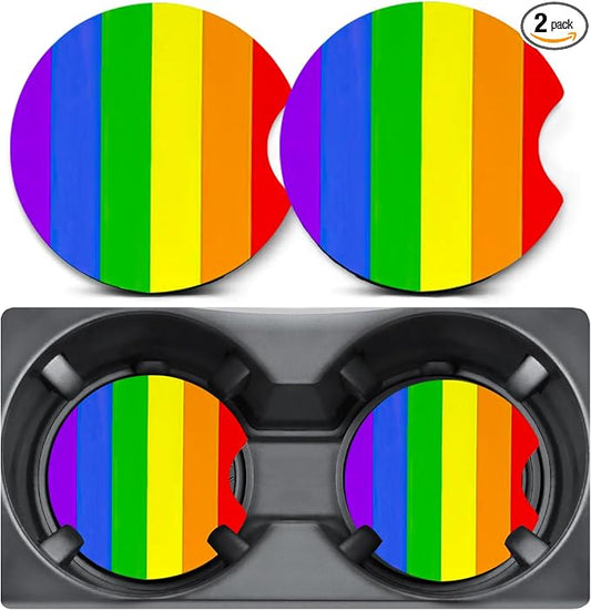 2 Pack Rainbow Car Coasters for Cup Holder,Neoprene Anti Slip Mat | 2.75" Universal Size,Auto Rubber Drink Coasters Decor Car Accessories Rainbow Gifts for Women Men