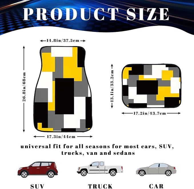 Orange Black Car Floor Mats Geometric Abstract Retro Pixel Carpet Front Rear Carpets Mat Decorative Car Floor Carpets Non-Slip Auto Car Accessories Universal Fit Car Accessories for Truck