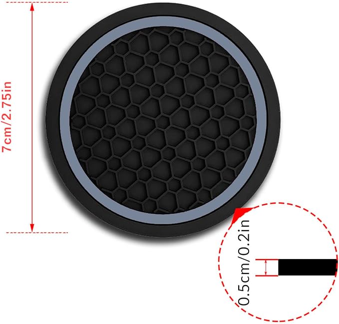 Car Cup Holder Coasters, Dustproof Automotive Interior Accessories Mat,2.75 Inch Non-Slip Insert Water Bottle Holder Pads, Universal for Vehicles, Trucks, RVs and More (Black/Gray, 2PCS)
