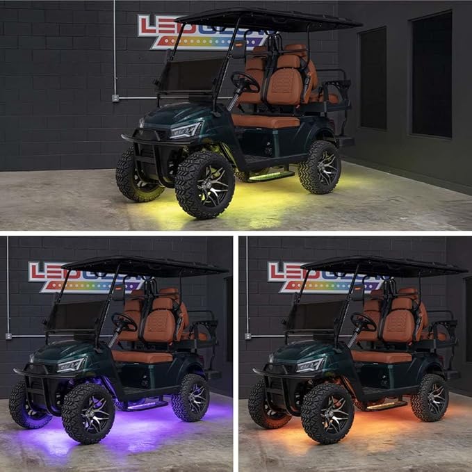 LEDGlow 4pc Million Color LED Golf Cart Underglow Kit for 12V 4-Seater | Accent Neon Lights Fit EZGO Yamaha Club Car ICON, Multi-Color Water Resistant Flex Tubes, 10 Solid Colors, 16 Modes