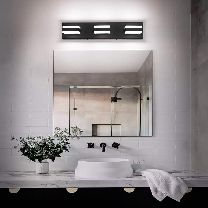 SOLFART LED Black Bathroom Vanity Light Fixtures Over Mirror 3 Lights Bath Lighting Restroom Light Modern Vanity Lights for Bathroom Bath Lights ETL Listed