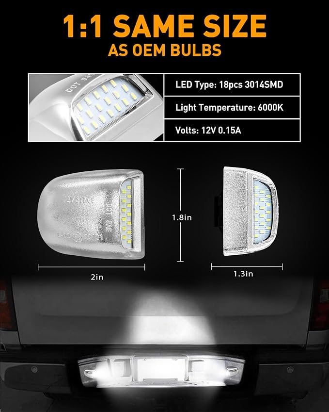 LESAUCE Chrome LED License Plate Lights Assembly Housing Compatible with 1999-2013 Chevy Silverado GMC Sierra 1500 2500 3500 HD Suburban Tahoe Cadillac Escalade EXT Yukon XL, 6000K White 2-Pieces