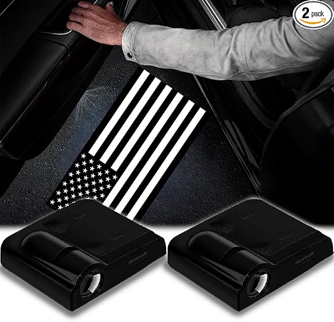 2pcs for USA Black Flag 3D Magnetic Car Door Step LED Welcome Logo Shadow Ghost Light Projector Lamp fits All Car Models (USA Black Flag) by DmStore