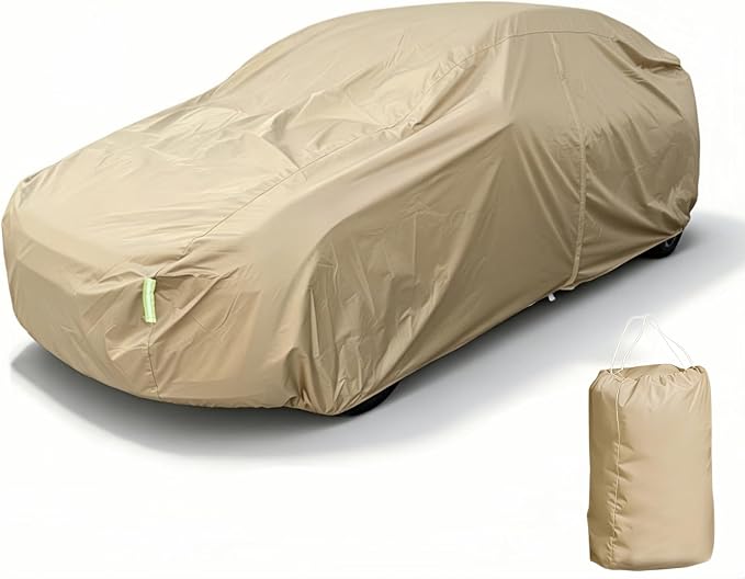 Oxford Car Cover Waterproof All Weather Protector Universal SUVs | 210D Thick Oxford Full Cover with Soft Cotton Liner for UV Hail Snow Ice Dust Protection , 9 Windproof Straps Easy Install