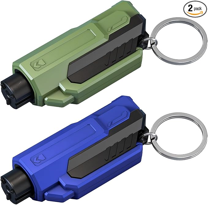 SINSEN Window Breaker Seatbelt Cutter, Life Hammer Car Escape Tool, Portable Escape Kit, 2 Pack(Green & Blue)