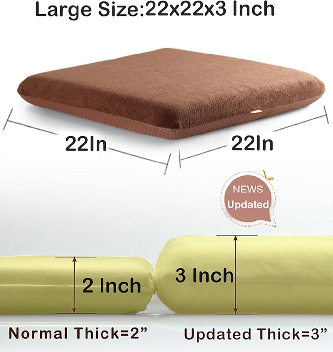 Sigmat Recliner Cushion for Elderly with Memory Foam 22x22x3 Inches Large Square Seat Cushion for Recliner Chair, Floor Pillow, Truck Seat Cushion Camel