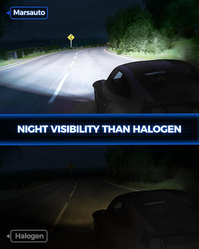 Marsauto - H1 High Performance Halogen Headlight Bulb, 60000 LM 1200% Brighter 6500K White, High Beam, Low Beam and Fog Replacement Bulb, Brighter Downroad with Whiter Light (Contains 2 Bulbs)