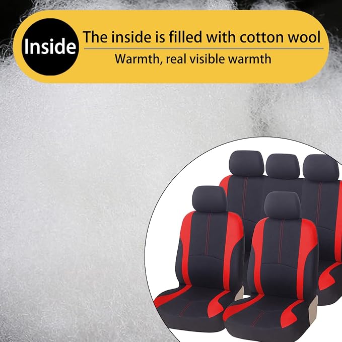 AICEL 9PCS Car Seat Covers Full Set Mesh Fabric Auto Seat Protectors Red | Padded foam laminate, removable headrest design, washable fabric, snap fastening, universal fit, automotive accessories