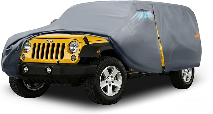 Waterproof Wrangler 4 Dr/Unlimited 4 Door JK JL(1987-2026) Car Cover with Breathable Vents, [Upgrade] Premium Covers with Cotton Liner and Zipper Door, Sun Rain Snow Dust Uv Protection.