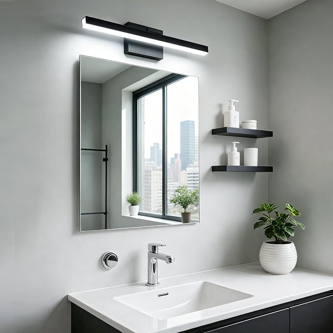 IZORRO Modern Bathroom Vanity Light 32 inch, Rotatable, 24W Dimmable Led Bathroom Light Fixture Over Mirror, Black Vanity Light Bar (Cool White 6000K)