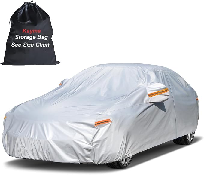 Kayme Sedan Car Cover Waterproof All Weather for Automobiles - See Vehicle Size Chart for Accurate Fit - Outdoor Full Exterior Cover Sun Rain Snow UV Protection with Zipper. Size A5 (See Size Chart)