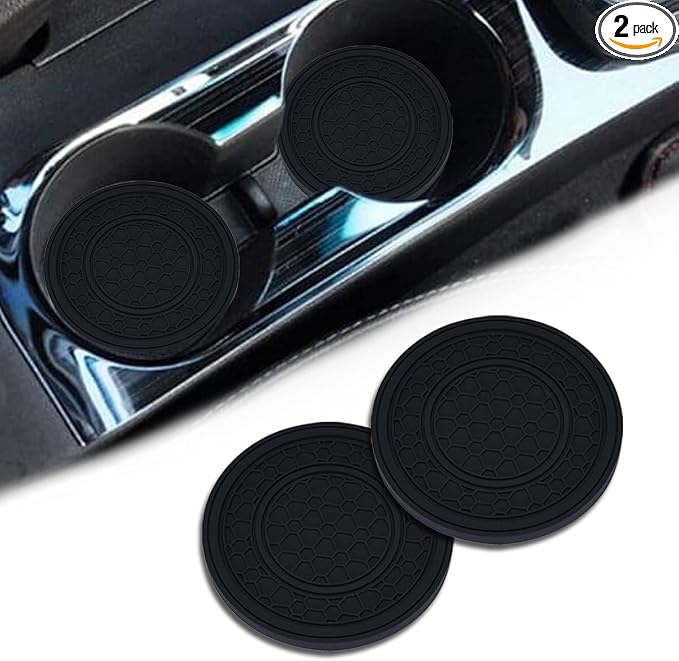 2 Pack Car Coasters for Cup Holder, 2.75 Inch Universal Auto Waterproof Coasters Silicon Insulation Cup Mats,No-Slip Anti Dust Insert Coaster for Woman Man, Suit for Vehicle Interior (2, Black)