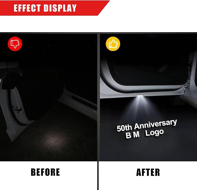 2pcs Car Door Lights Logo Projector,LED Door Lights Compatible with 1/3/4/5/6/7, x1/x2/x3/x4/x5/x6/x7, M/328i/28i/530i/528i/e92,Dual Plug Puddle Lights 3D Ghost Shadow Lights(50th Logo)