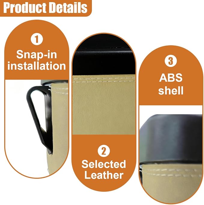 Mini Car Trash Can with Lid, Water-Resistant Leakproof Garbage Can, Small Auto Door Storage Trash Bin, Multipurpose Vehicle Interior Organizer Accessories for Car Home Office(Beige)