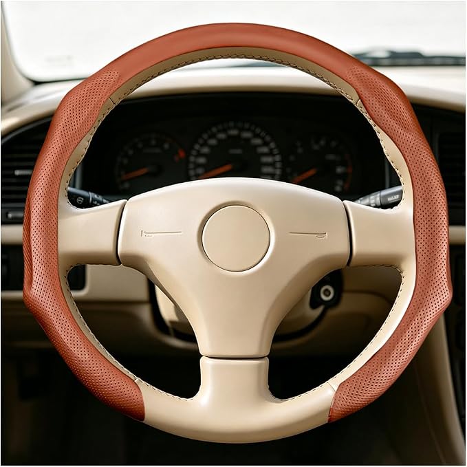 Car Steering Wheel Cover, Comfortable Grip Non-Slip Breathable Vehicle Steering Wheel Protector, Automotive Interior Decoration Accessories, Universal Fit (Orange)