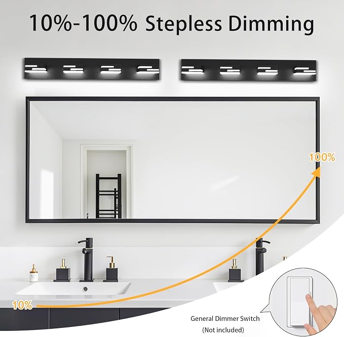LED Modern Bathroom Vanity Light Fixtures, Dimmable Matte Black Vanity Lights for Bathroom Lighting Fixtures Over Mirror, with 360° Rotatable Acrylic Heads 4-Light 30-inch 5CCT
