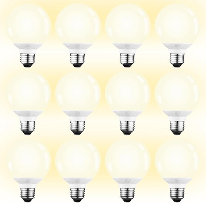 TORCHSTAR 12-Pack G25 LED Light Bulbs, 5W 450LM, Dimmable, 3000K | UL Listed, 40W Equivalent Warm White Vanity Globe Round Bulbs, E26 Base Decorative Bulb, for Bathroom Vanity or Mirror