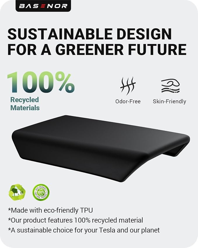 BASENOR Center Console Armrest Cover for 2025 2026 Tesla Model Y Juniper Tesla Model 3 Highland Non-Slip TPU [No Logo] Pet Scratch Resistant Accessories Black (Standard/Premium/Performance)