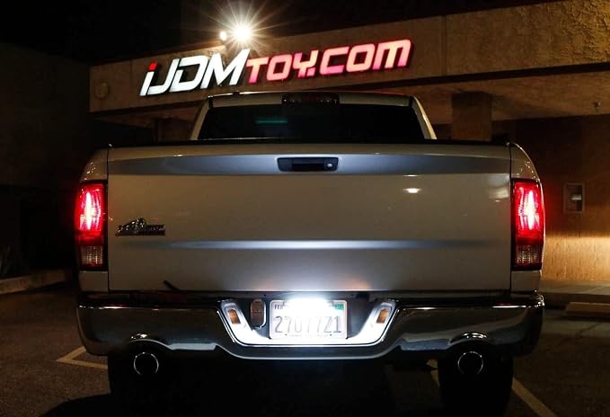 iJDMTOY 35-074-White License Plate Frame Mount 12V 24-SMD High Power Xenon White LED Rear Backup Reverse Light Kit Compatible With Car SUV Truck VAN RV