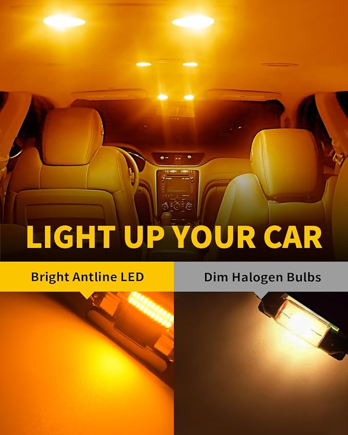 Antline 211-2 212-2 578 569 214-2 41MM 1.61”LED Bulb Amber Yellow, Super Bright Canbus Error Free 12 Volt Replacements for Interior Dome Map Vanity Mirror Sun Visor Lights (Pack of 10)