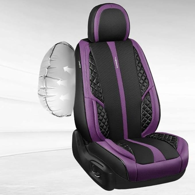 CAR PASS Nappa Leather Car Seat Covers Full Set Waterproof Protector Durable Cushioned,Universal Fit for Sedan SUV Pick-up Truck,Automotive, Anti-Slip and Backseat Luxury Premium(Black and Purple)