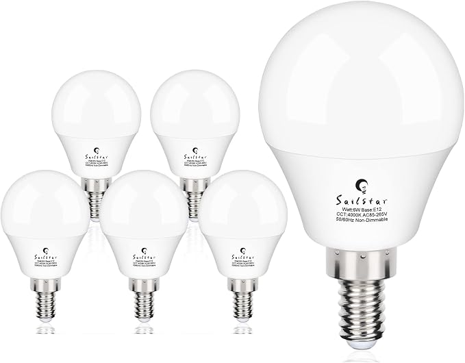 Ceiling Fan Light Bulbs, E12 LED Bulb 60W Equivalent, Neutral White 4000K, 600 Lumens, A15 Small Candelabra Base LED Light Bulbs 6W, CRI 85, Non-dimmable, Pack of 6