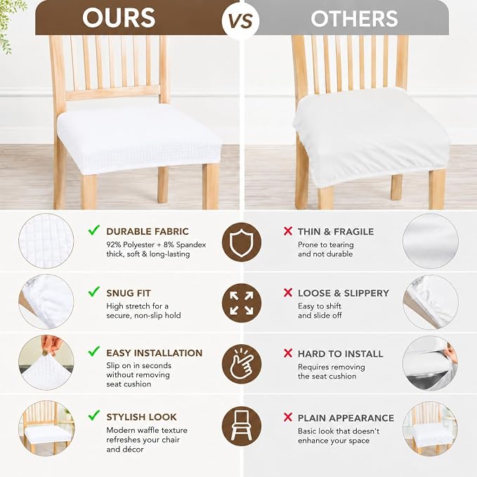 NILUOH Waterproof Seat Covers for Dining Room Chairs Set of 4, Stretch Jacquard Chair Seat Slipcovers Dining Chair Cover Removable Washable Chair Protctor Cover, Rear Covers (White)