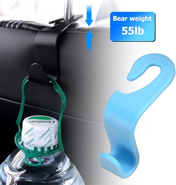 8sanlione Car Back Seat Headrest Hooks, 4PCS Vehicle Backseat Storage Organizer Hanger, Multifunctional Auto Headrest Hidden Hook Universal for Handbag Purse Backpacks Bags (Light Blue)