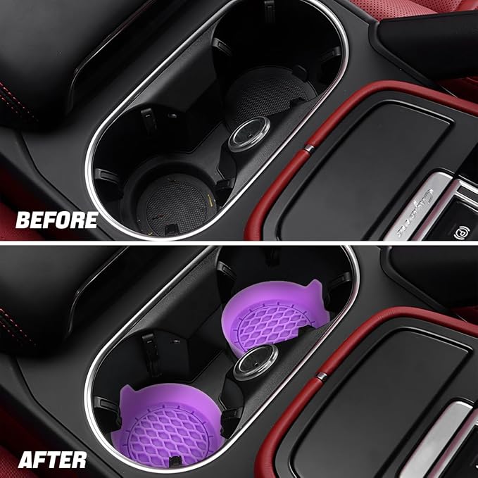 Zpana 4PCS Car Cup Holder Coasters, Silicone Non-Slip Vehicle Cup Recessed Mats, Sift-Proof Automotive Interior Drink Insert Decor Accessories, Universal for SUV, Sedan, Truck (Purple)