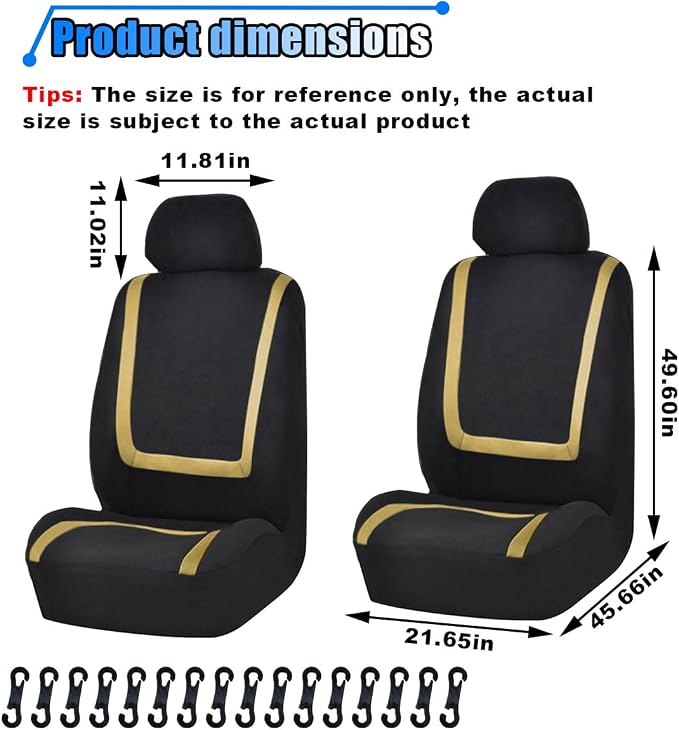 LAINLOY 2 Pack Car Seat Covers, Breathable Seat Protectors, Anti-Slip Driver Seat Cover, Comfortable Front Seat Cover Set Universal Fit for Truck, SUV, Sedan, Airbag Compatible (Black&Beige)