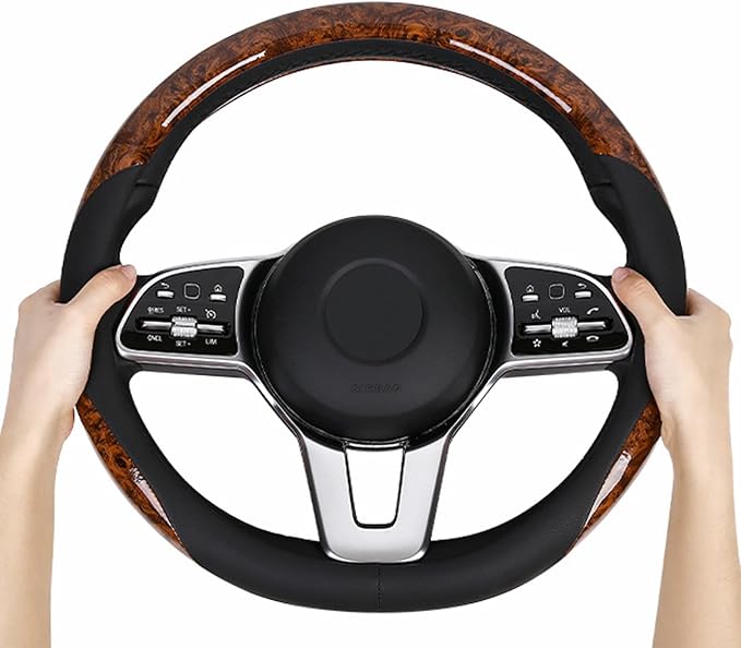 KAFEEK 16 inch Steering Wheel Cover for Ford F150 F250 Ram 4Runner Tacoma | Wood Grain Design with Microfiber Leather, Anti-Slip, Comfortable Grip, Easy to install