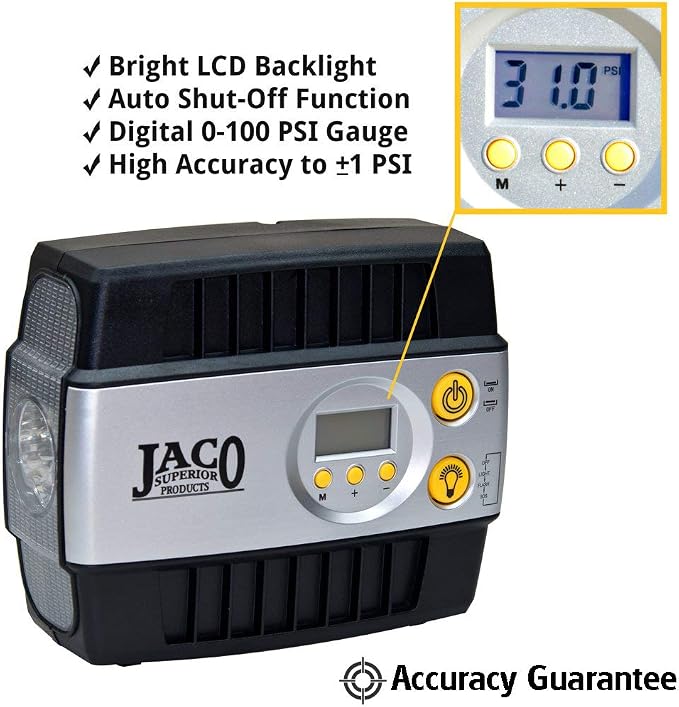 JACO SmartPro 12V Tire Inflator Air Compressor - Portable Automatic Digital Tire Pump (12-volt DC)
